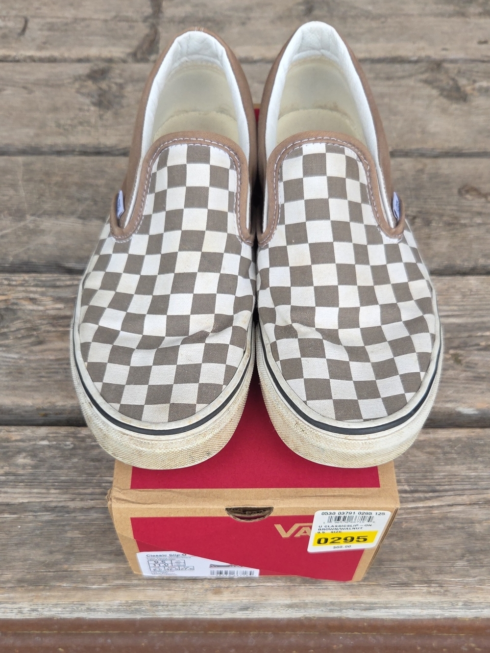Vans Classic Checker Slip-on Sneaker Skate Shoes Size M9.5/W11 in Walnut